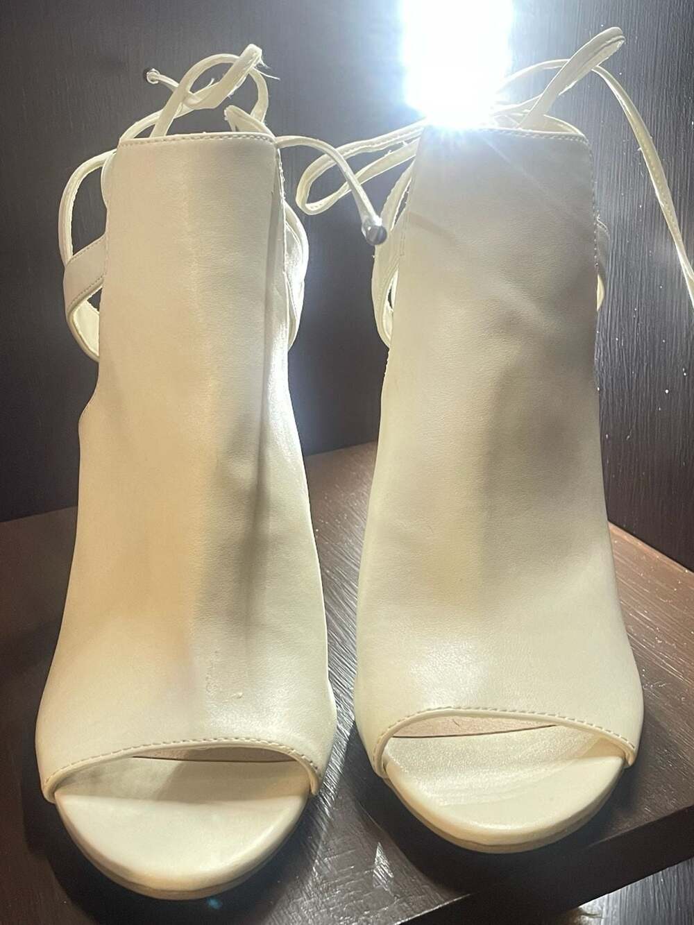 Brash Women's Size 7 White Lace-Up Peep Toe Stiletto Heels